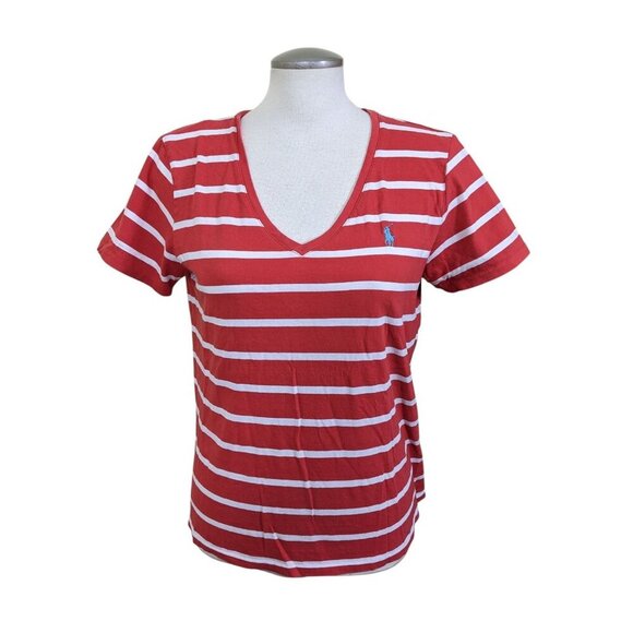 Ralph Lauren Sport Womens XL Striped T Shirt Red White Cotton Short Sleeve - Picture 1 of 6